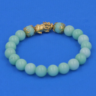 Vòng chuỗi đeo tay Đá Ngọc Bích Xanh 8 ly - cẩn Tỳ Hưu Phong Thủy inox vàng VGBXTHHKV8 - hợp mệnh Mộc, mệnh Hỏa