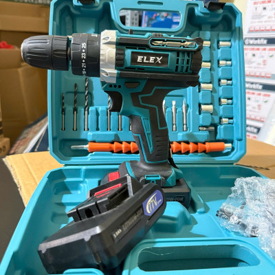 Máy khoan pin 77V Elex 3 chức năng có búa - Tặng kèm 24 chi tiết gồm các mũi khoan + Mũi bắt vít..