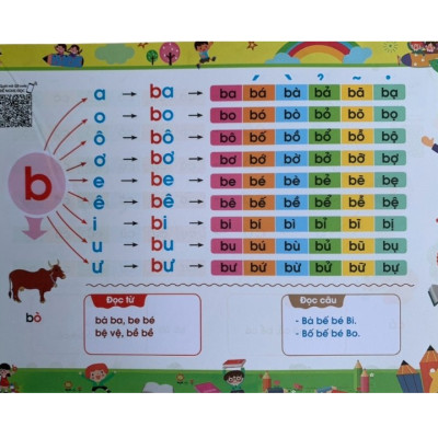 Tập đánh vần tiếng Việt theo sơ đồ tư duy phiên bản mới nhất 4.0 - Quét mã QR code nghe đọc và kể chuyện (Tặng kèm bộ thẻ học 42 thẻ chữ cái và chữ ghép)