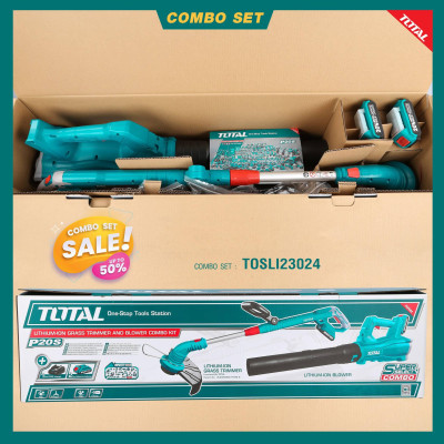 BỘ COMBO MÁY CẮT CỎ TGTLI20018 VÀ MÁY THỔI BỤI TABLI20323 DÙNG PIN 20V (2 pin 2.0Ah + sạc) TOTAL TOSLI23024 - HÀNG CHÍNH HÃNG