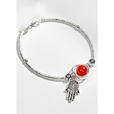 Vòng Tay Bạc 1 Hạt Đá Mã Não Đỏ Phối Charm Bàn Tay Hamsa Bạc Ngọc Quý Gemstones