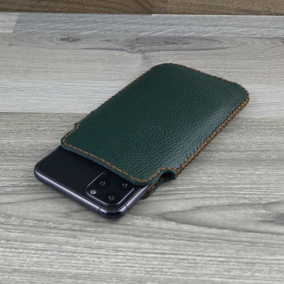 Bao Da Túi Rút dành cho iphone x/xs Da Bò Hạt Màu Xanh Rêu