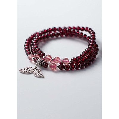 Vòng 2 line đá Garnet charm lá đôi mệnh hỏa, thổ - Ngọc Quý Gemstones