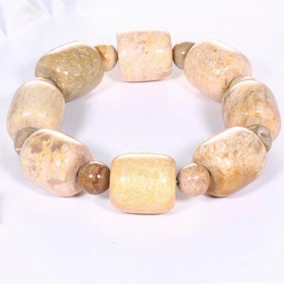 Vòng tay lu thống đá san hô hóa thạch 18x17mm mệnh thủy, kim - Ngọc Quý Gemstones