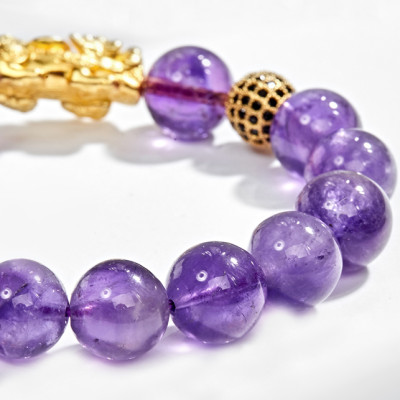 Vòng Tay Nam Đá Thạch Anh Tím Phối Tỳ Hưu Bạc Mạ Vàng 24K Ngọc Quý Gemstones