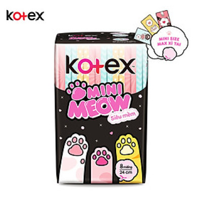 Băng Vệ Sinh Kotex Mini Meow Mỏng Cánh 24cm Gói 8 Miếng (Họa tiết ngẫu nhiên) - [8935107201406]