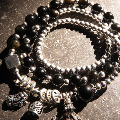 Vòng 3 line đá thạch anh tóc đen phối tỳ hưu mệnh thủy, mộc - Ngọc Quý Gemstones