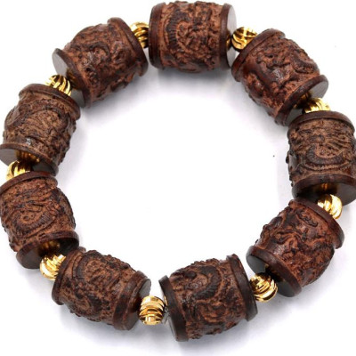 Vòng tay chuỗi hạt trụ rồng gỗ đàn hương TRNCS6