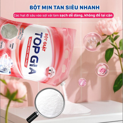 Bột Giặt TOPGIA Hương Nước Hoa Pháp, Nano Kháng Cặn, An Toàn Chăm Sóc Da Tay, Đánh Bay Vết Bẩn.