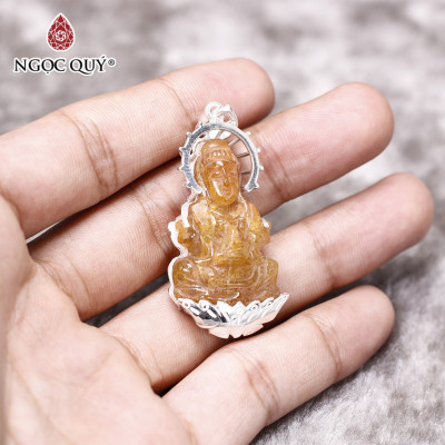 Mặt dây chuyền phật bà thạch anh tóc đỏ cam bọc bạc mệnh hỏa, thổ - Ngọc Quý Gemstones