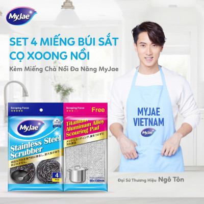 SET 4 Miếng Búi Sắt Cọ Xoong Nồi KÈM Miếng Chà Nồi Đa Năng MyJae