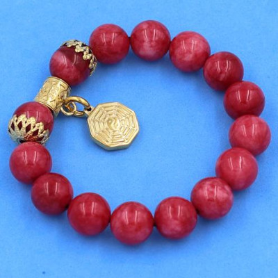 Chuỗi hạt đeo tay Đá Hồng Ngọc 12 ly - Vòng tay Bát Quái vàng VHNBQHKV12 - hợp mệnh Hỏa, mệnh Thổ