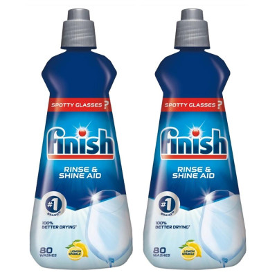 Combo 2 chai nước làm bóng và khô bát, đĩa Finish nhập khẩu Châu Âu Dishwasher Rinse & Shine Aid Lemon 400ml - hương chanh (2x400ml)