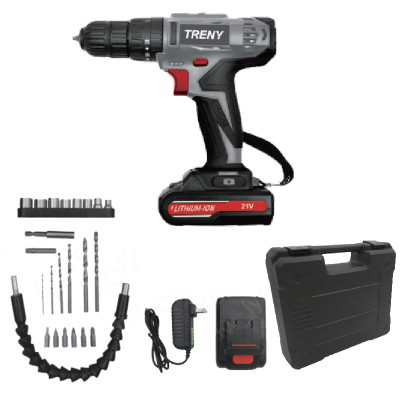 Bộ khoan điện cầm tay chất lượng cao Treny 21V chính hãng – kèm bộ dụng cụ 23 món và bộ sạc - lực xoắn 35N.m -  chuyên khoan tường, khoan gỗ, khoan sắt và khoan bê tông.