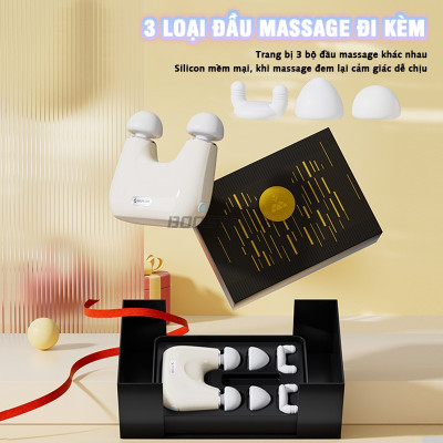 Máy massage cầm tay 2 đầu Booster mini KK, lực đấm mạnh, thiết kế nhỏ gọn sang trọng 3 tốc độ, 3 bộ đầu massage thư giãn