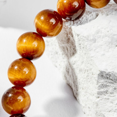 Vòng Tay Phong Thủy Đá Mắt Hổ Vàng Nâu Phối Charm Tuổi Tỵ Bạc Mạ Vàng 24K (8mm) Mệnh Thổ, Kim Ngọc Quý Gemstones