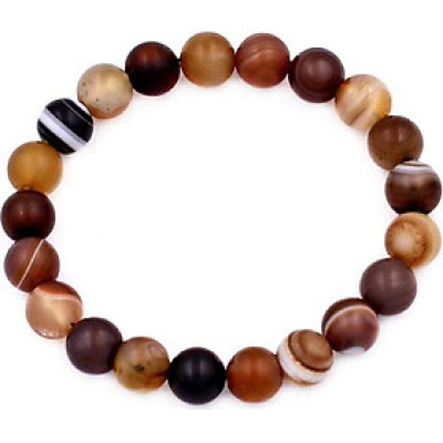 Vòng chuỗi đeo tay Mã Não Nâu Sọc Mờ 8 ly 21 hạt  - hợp mệnh Kim, mệnh Thổ - Vòng size phù hợp cho nữ