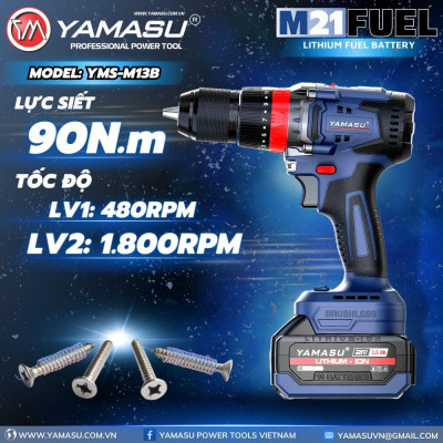 MÁY KHOAN VÍT PIN 21V 90NM 13MM YMS-M13B YAMASU ( 2PIN+1 SẠC) - HÀNG CHÍNH HÃNG