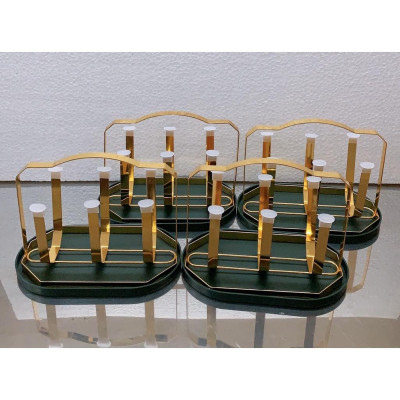 Combo 6 cốc ống thủy tinh uống nước chịu nhiệt cao cấp vân sần kèm giá úp cốc có khay hứng nước ngọng vàng