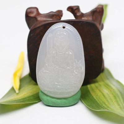 Mặt Dây Chuyền Văn Thù Bồ Tát Đá Mã Não Trắng Ngọc Quý Gemstones VTMNT