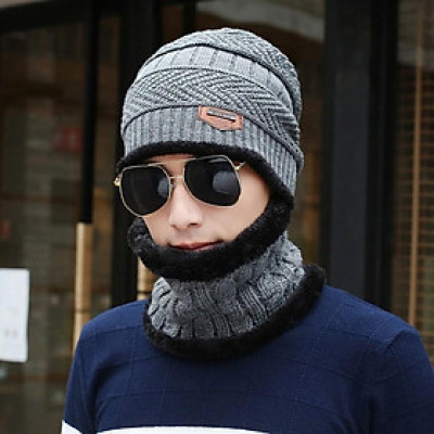 Mũ len nón len nam kèm khăn quàng cổ nam cực ấm cho mùa đông giá rét loại cao cấp