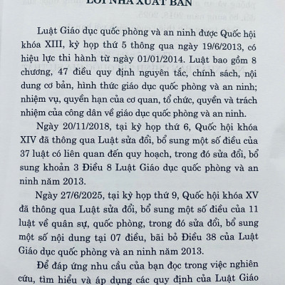 Luật Giáo Dục Quốc Phòng Và An Ninh Năm 2013 (Sửa Đổi, Bổ Sung Năm 2018, 2025)