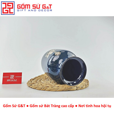 Lọ hoa men hỏa biến dáng phích cổ thấp vẽ sen Gốm Sứ G&T