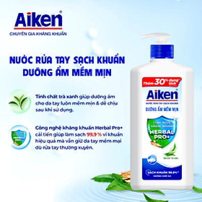 Nước rửa tay Aiken Sạch khuẩn Dưỡng ẩm 380G