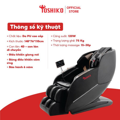Ghế Massage Toàn Thân điều khiển giọng nói Đa Năng Toshiko T20 bảo hành 6 năm sở hữu con lăn 4D massage di chuyển, Ghế massage Cao Cấp với hệ thống AI scanbody chuyên biệt giúp con lăn điều chỉnh
