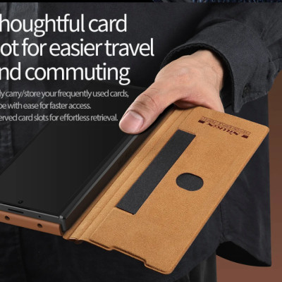 bao da chống sốc cho Samsung Galaxy Z Fold 6 trang bị nắp bảo vệ Camera và ngăn đựng S-Pen hiệu Nillkin Qin Pro (chất liệu da cao cấp, thiết kế thời trang cá tính) - Hàng nhập khẩu