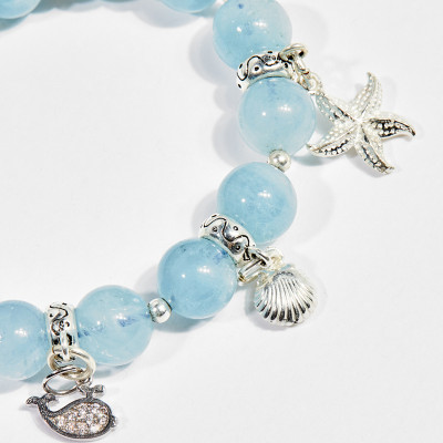 Vòng tay phong thủy nữ đá aquamarine charm đại dương 8mm mệnh thủy , mộc - Ngọc Quý Gemstones
