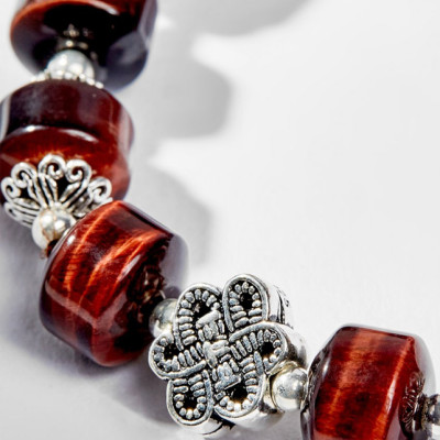 Vòng Tay Phong Thủy Đá Mắt Hổ Nâu Đỏ Phối Charm Kết Đồng Tâm (12mm) Mệnh Hỏa, Thổ Ngọc Quý Gemstones