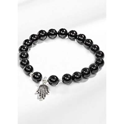 Vòng Tay Đá Obsidian Phối Bàn Tay Hamsa Bạc Ngọc Quý Gemstones