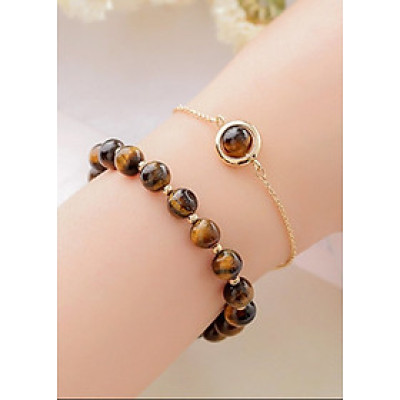 Bộ 2 vòng tay phong thủy đá mắt hổ vàng nâu 8mm mix bi tròn cao cấp cho Nữ cầu Lộc Tài Duyên