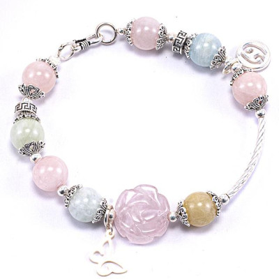 Vòng Tay Phong Thủy Nữ Đá Beryl Phối Hoa Mẫu Đơn (9mm) Nhiều Mệnh Ngọc Quý Gemstones