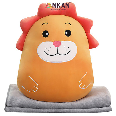 Bộ Chăn Gối Văn Phòng 3 Trong 1 Sư Tử Cam, Siêu Mềm Mại