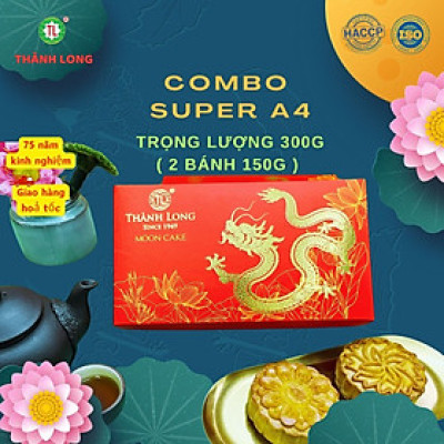 Hộp Bánh Trung Thu 2 bánh 1 trứng 150g - COMBO SUPER A4 - Thành Long (300g) - VIỆT NAM