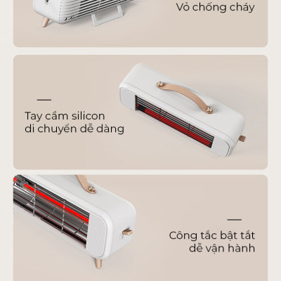 Máy sưởi phòng hồng ngoại 350W sưởi ấm cực nhanh, nhỏ gọn, sưởi ống thạch anh, an toàn chống cháy-Hàng nhập khẩu
