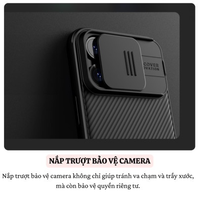 Ốp lưng chống sốc nắp trượt bảo vệ camera cho iPhone 16 / 16 Plus / 16 Pro / 16 Pro Max hiệu Nillkin Camshield - Viền TPU, đệm khí chống sốc, Lưng nhám PC - Hàng nhập khẩu
