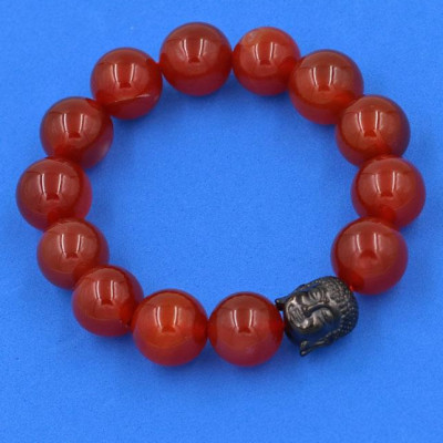 Vòng đeo tay mã não đỏ 14 ly cẩn hạt Phật A Di Đà inox đen VMNONLE14 - hợp mệnh Hỏa, mệnh Thổ