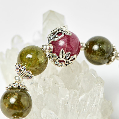 Vòng đá tourmaline xanh phối charm bạc hạt 11mm mệnh hỏa, mộc - Ngọc Quý Gemstones