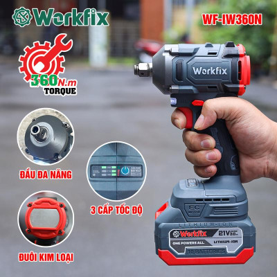 Máy Siết Bulong Workfix 360N- WF-IW360N - Đa Năng 2 Trong 1 - Lực Siết 360N.m - Động Cơ Từ Lõi Đồng - 2 Pin 21V/3Ah - Bảo hành chính hãg