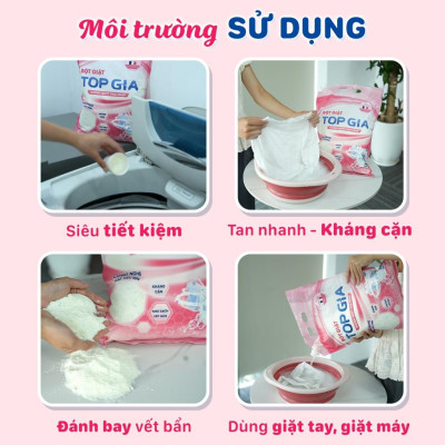 Bột Giặt TOPGIA Hương Nước Hoa Pháp, Nano Kháng Cặn, An Toàn Chăm Sóc Da Tay, Đánh Bay Vết Bẩn.