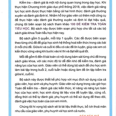 Sách - 100 Đề Kiểm Tra Toán 4