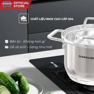 Bộ nồi chống dính đáy từ Sunhouse SHG604E Inox 304 - Bộ 2 nồi size 16/20cm - Công nghệ đáy từ Impact Bonding - Hàng chính hãng