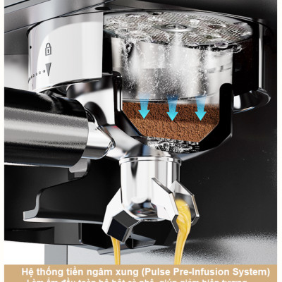 Máy pha và xay cà phê bán tự động 3 trong 1 Espresso, Cappuccino, Latte thương hiệu Mỹ cao cấp HiBREW H20 - Công suất 1500W 20bar - Hàng nhập khẩu