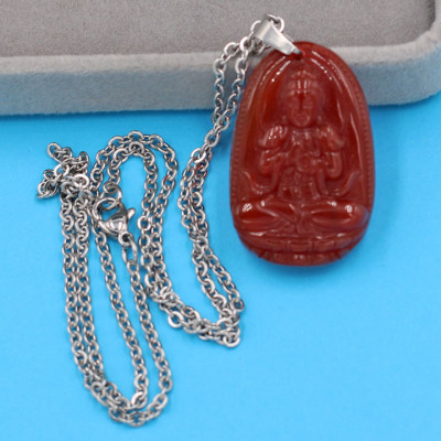 Vòng cổ Phật Đại Nhật Như Lai - thạch anh đỏ 3.6cm DITTOB5 - dây inox bạc - tuổi Mùi, Thân