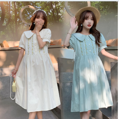 ĐẦM BẦU VÁY BẦU CÔNG SỞ CỔ SEN THÊU  NGƯC sau sanh có  nút mở cho bé  ti