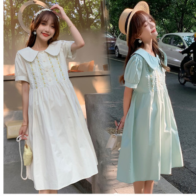 ĐẦM BẦU VÁY BẦU CÔNG SỞ CỔ SEN THÊU  NGƯC sau sanh có  nút mở cho bé  ti