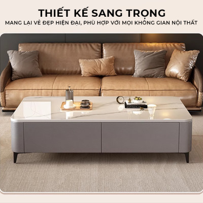 Bàn trà sofa phòng khách họa tiết vân đá bọc da cao cấp phong cách sang trọng - GP379